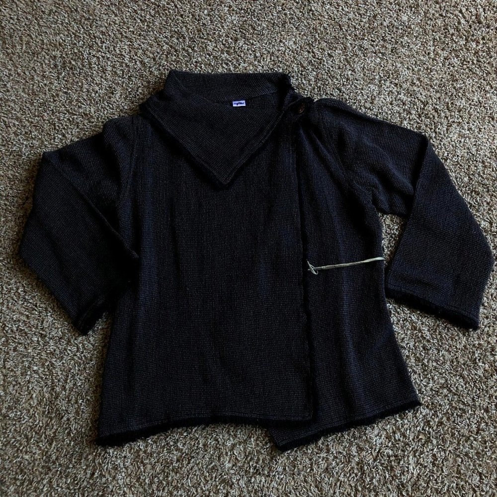 Original Design Sweater Womens Large Gray Wrap Knit Long Sleeve Button Tie Waist
